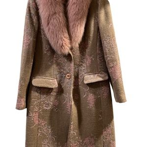 Z By Zelda Women’s Floral Wool Coat Faux Pink Fur Grannycore